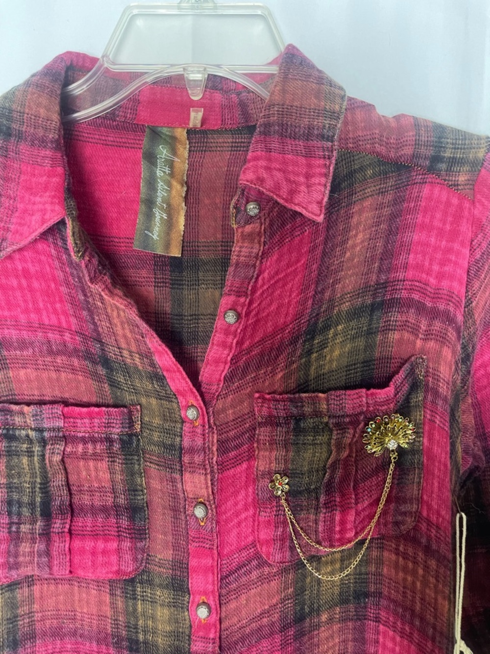 ARATTA Silent Journey Mixed Media Plaid Tunic Dress - Picture 2 of 15